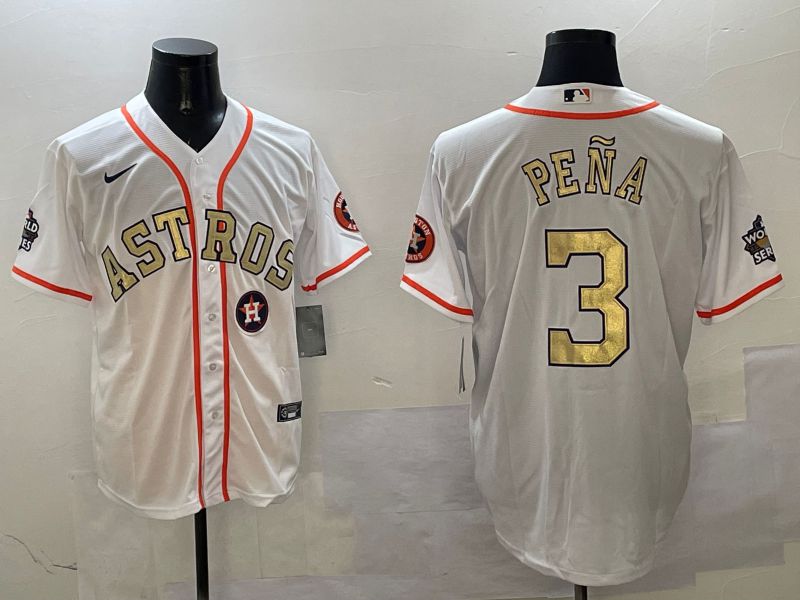 Men Houston Astros #3 Pena White Gold Game 2025 Nike MLB Jersey style 6->houston astros->MLB Jersey